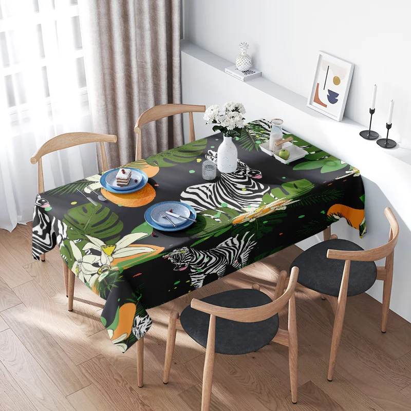 

Современная скатерть с тропическими листьями и зеброй для декора столовой, моющаяся полиэстеровая скатерть со стульями в комплекте (зеленый черный)