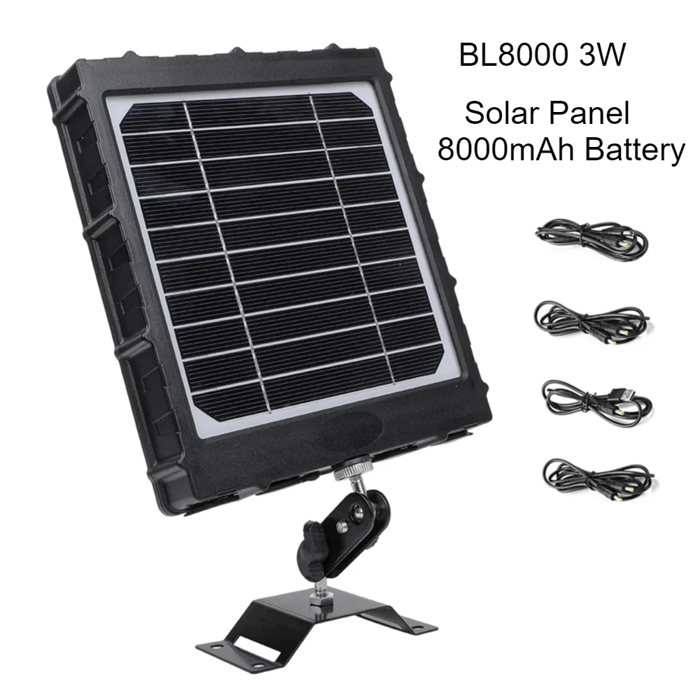 BL8000 Solar Panel 12V/9V/6V Output IP66 Waterproof, LED Indicator, and Tree/Tripod Mount  3W Solar Panel with 8000mAh Battery