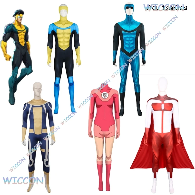 Cosmic/adultos niños tamaño invencible superhéroe Cosplay Mark Grayson mono capa Omni-man disfraz Atom Eve mono Halloween