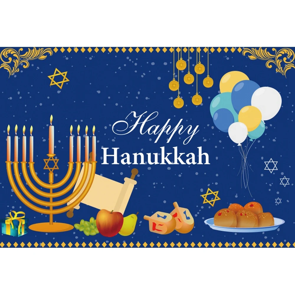 Happy Hanukkah Photography Backdrop Candlestick Horn Judaism Chanukah Party Decor Background Family Portrait Photographic Props