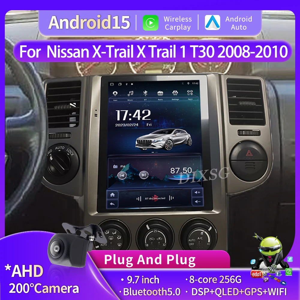 9.7“ Android 15 For Nissan X-Trail X Trail 1 T30 2008-2010 Car Radio Multimedia Player Wireless Bluetooth Carplay GPS Navigatio
