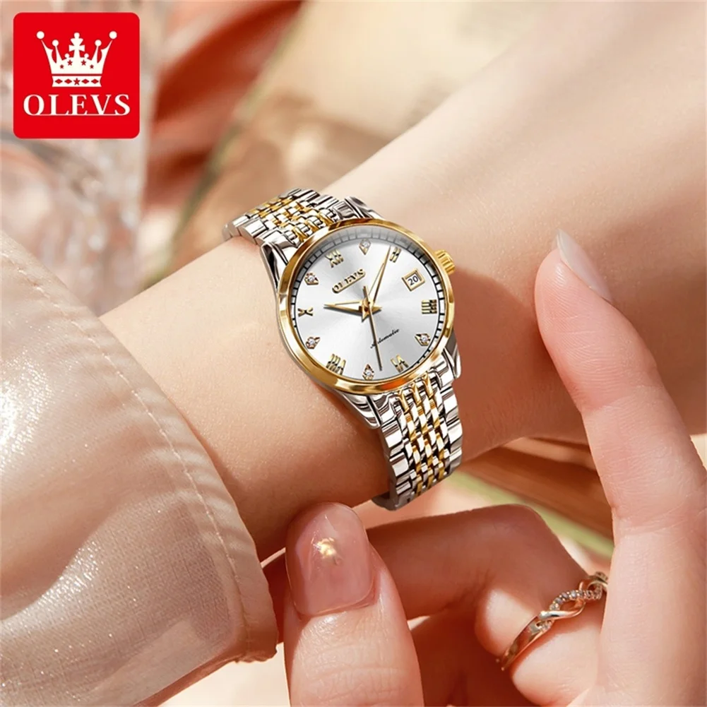 OLEVS High-end Luxury Women\'s Watches 3M Waterproof Stainless Steel Strap Business Automatic Mechanical Wrist Watch for Women