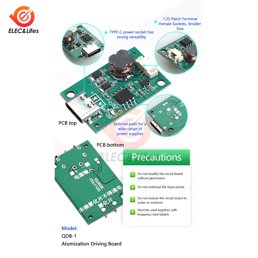 เครื่องพ่นไอน้ำอัลตร้าโซนิก5V DC 5V, เครื่องพ่นไอน้ำระบบไดรฟ์โมดูลเครื่องเพิ่มความชื้นขนาดเล็กแบบ DIY บรรจุภัณฑ์แบบ USB