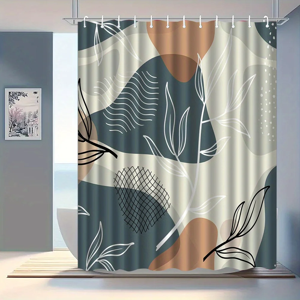 

1pc Abstract art pattern shower curtain, polyester fabric, machine washable, with hooks, suitable for bathroom décor.