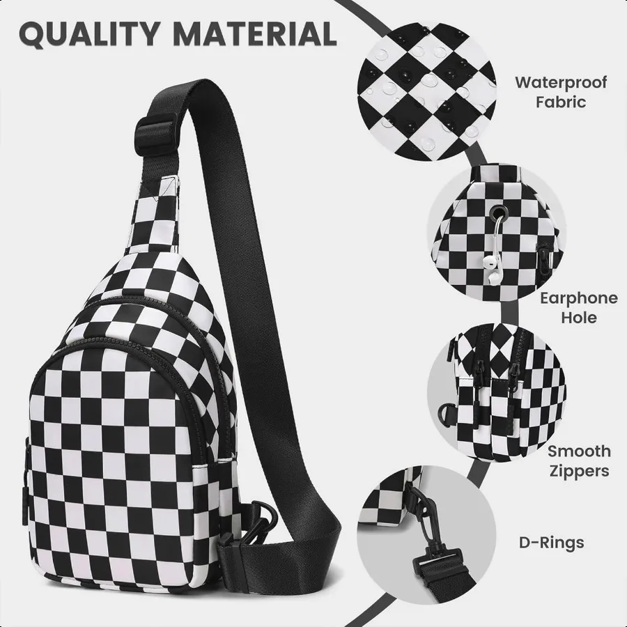 حقيبة حبال خفيفة الوزن مقاومة للماء لعام 2025 للنساء حقائب كروس مربعات وحزام قابل للتعديل وجيوب بسحاب