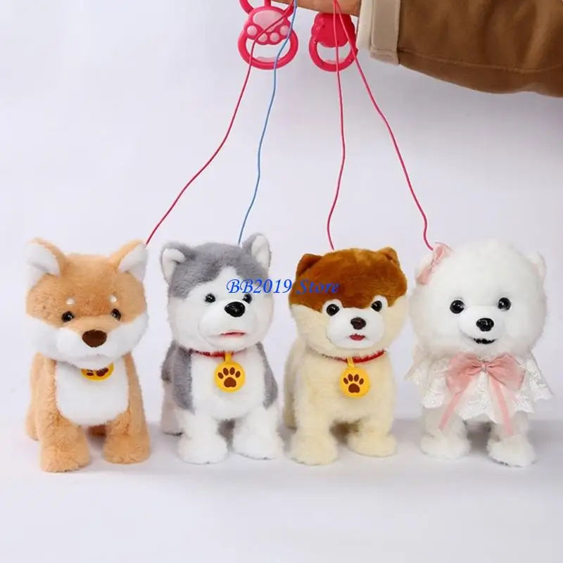 Q0KB Elektrisch pluche hondenspeelgoed met simulatie -wandelen en blaffende geluiden voor kinderen