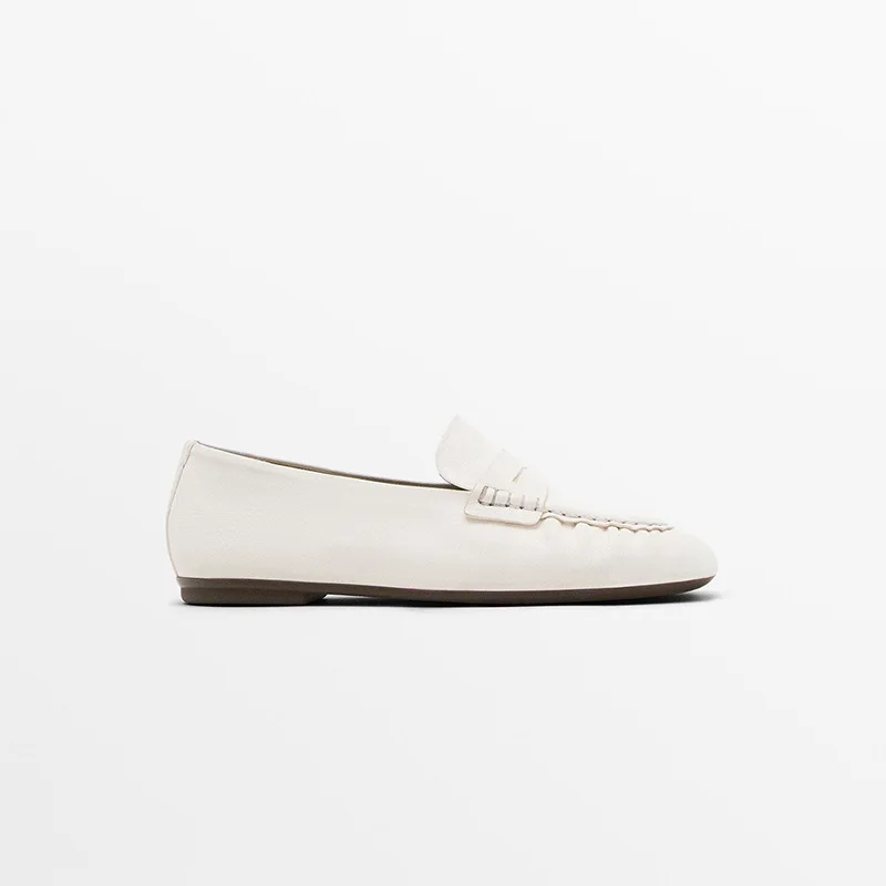 Withered Minimalist Women's Shoes Real Eye Flat Loafers Shoes Woman Bean Shoes Women's Spring And Summer Soft Soled White Shoes