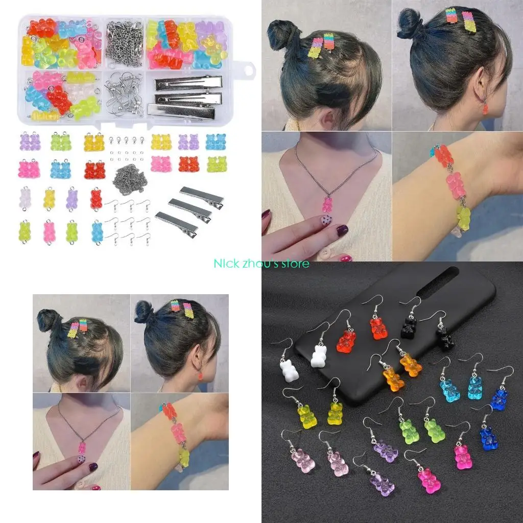 

E15E DIY Earrings Bear Charm Necklace Pendant Lobster Clasp Jump Rings Earring Hook Hair Clip for Jewelry Making Bracelet