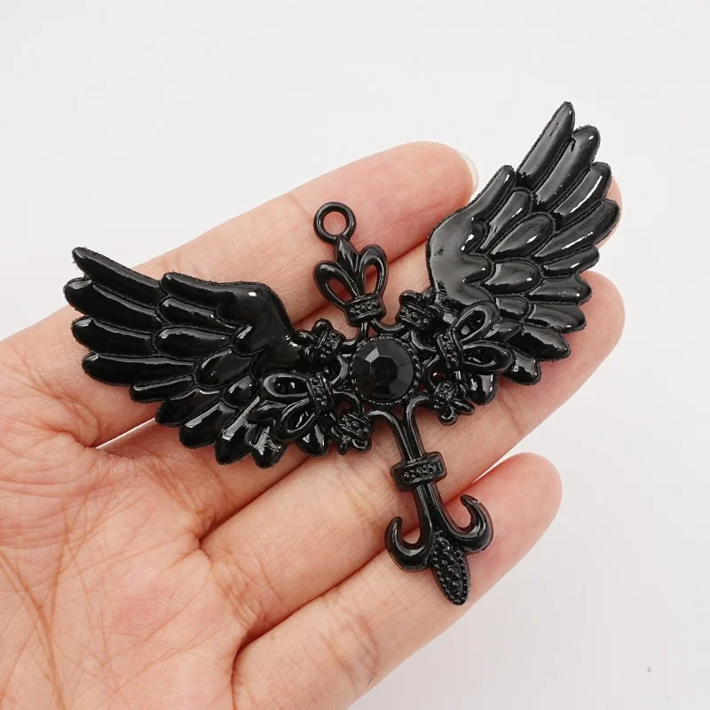 1Pc Gothic Black Angel Wing Anchor Retro Alloy Wing Cross Pendant DIY Making Necklace Bracelet Accessories