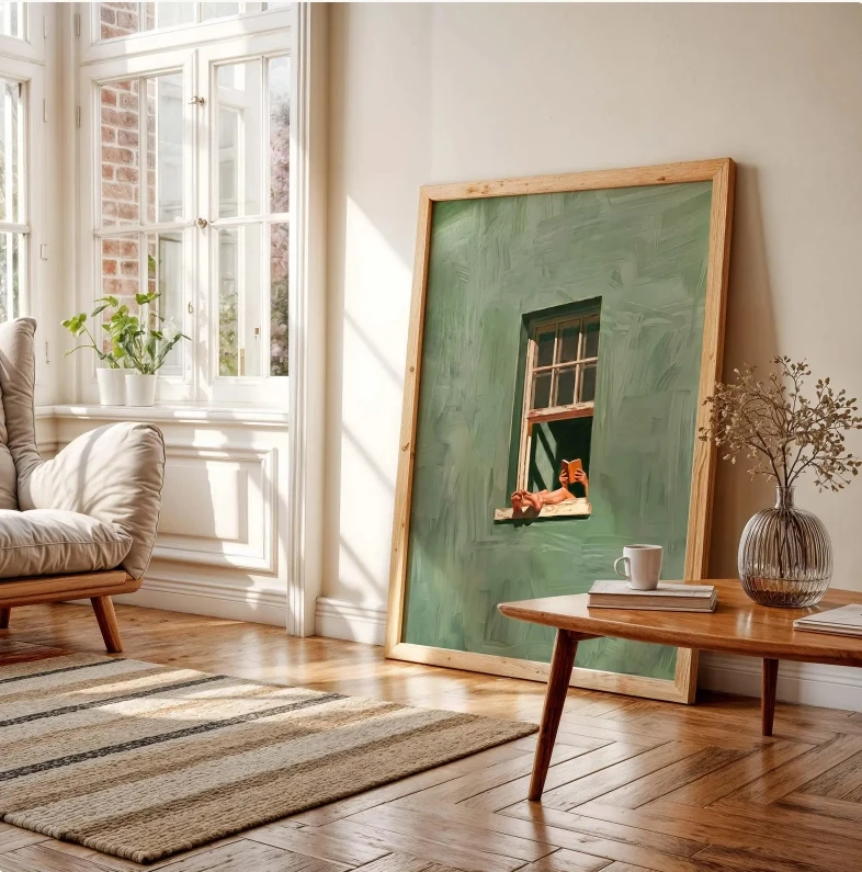 Frau liest im Fenster, Leinwanddruck, moderne Kunstillustration, hochwertige Heimdekoration für Schlafzimmer, Wohnzimmer – Detail 5