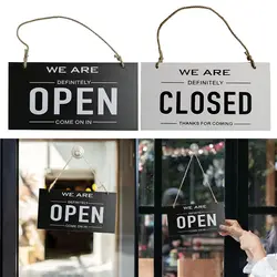 Double Sided Open Closed Door Sign Wall Vintage Road Guide Sign Rustic Door Hanger Wood for Restaurant Coffee