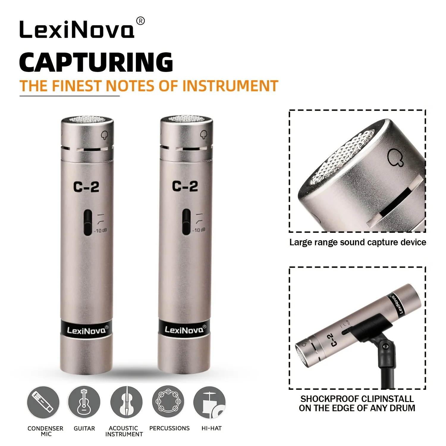 LexiNova 2-C Lápis de Diafragma Pequeno Condensador Microfone Instrumento Microfone Com Interruptor Para Gravação Profissional Desempenho de Palco