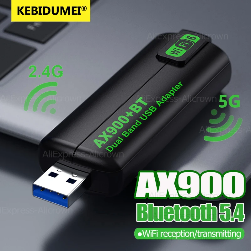 

Беспроводной адаптер KEBIDUMEI WIFI6 AX900 USB с Bluetooth 5.4, двухдиапазонный 2.4G+5GHz, 4 антенны, сетевая карта-приемник для WIN 10/11