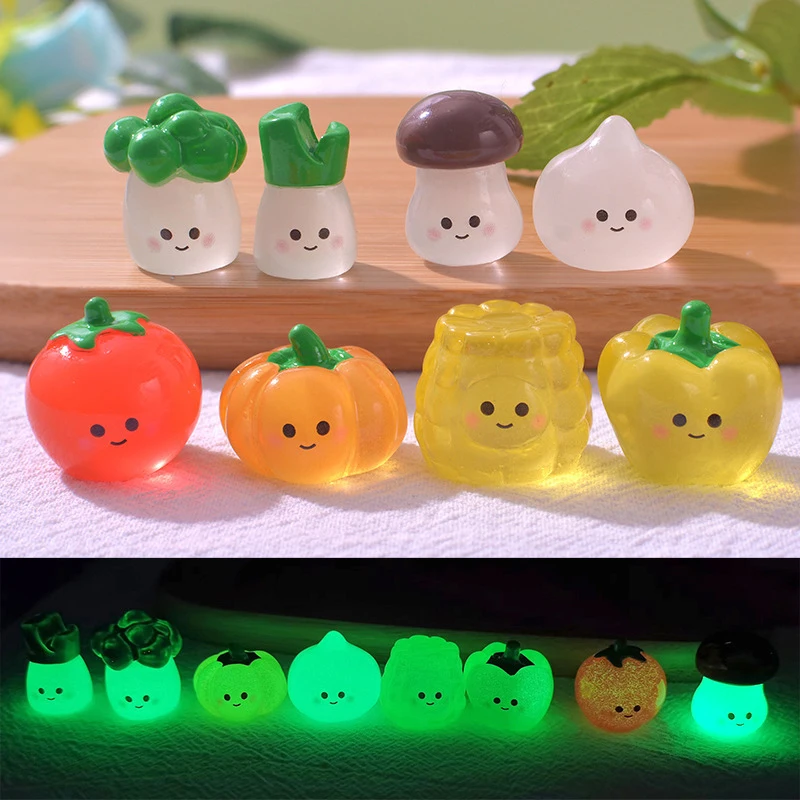 1PC Kawaii Luminoso Mini Verdura Bambola Resina Bagliore di Notte Aglio Campana Pepe Figurine Ornamento Fata Giardino Accessori FAI DA TE