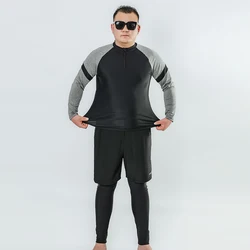 2024 Men's 3pcs Long Sleeve Rashguard Rashguard Rash Vest Shirt Plus Size Swimsuit Man Diving Surfing Suit Shirt+Leggings+Trunks