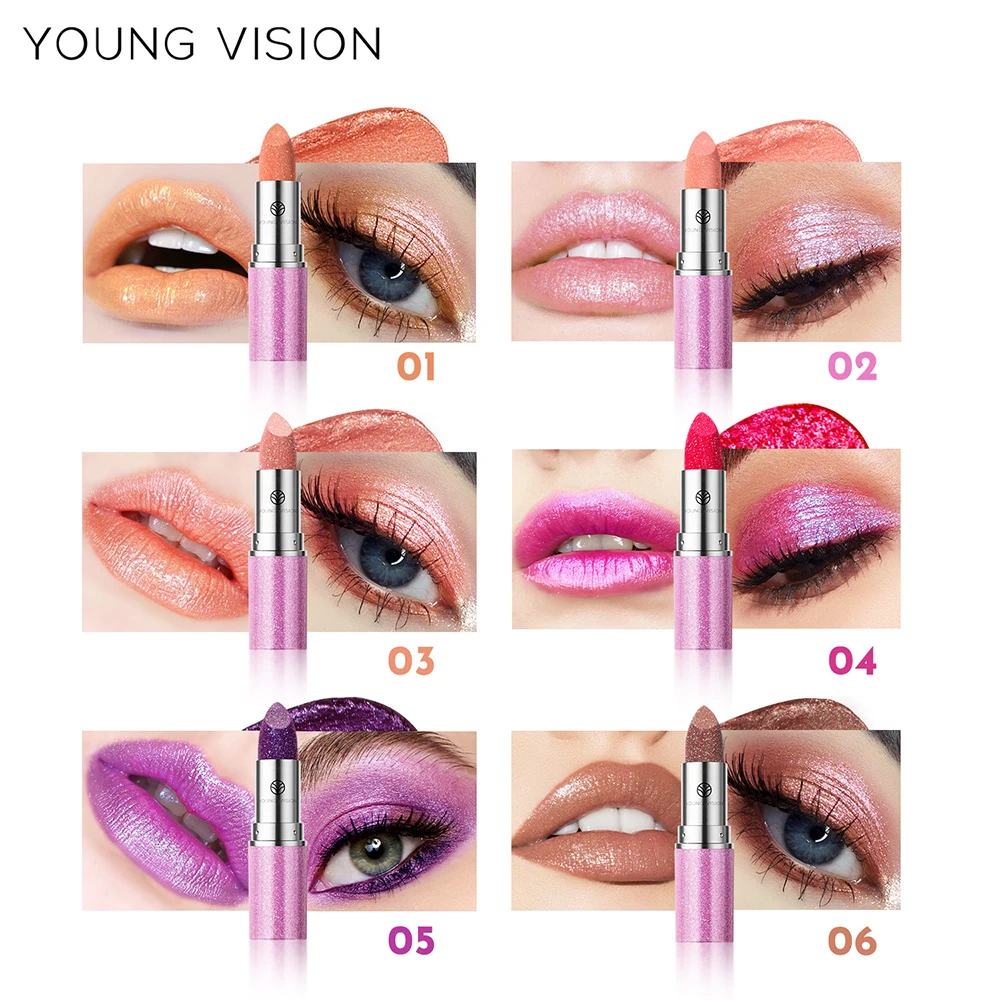 YOUNG VISION 6 パール光沢のあるシマー リップスティックとアイシャドウ、長持ちし、色あせせず、温かみのある変化するリップスティック。