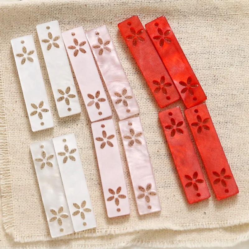 10pcs Acrylic Hollow Sakura Flower Connector Charms 30mm Strip Hairpin Bracelet Keychain Pendant Accessory Diy JewelryMake