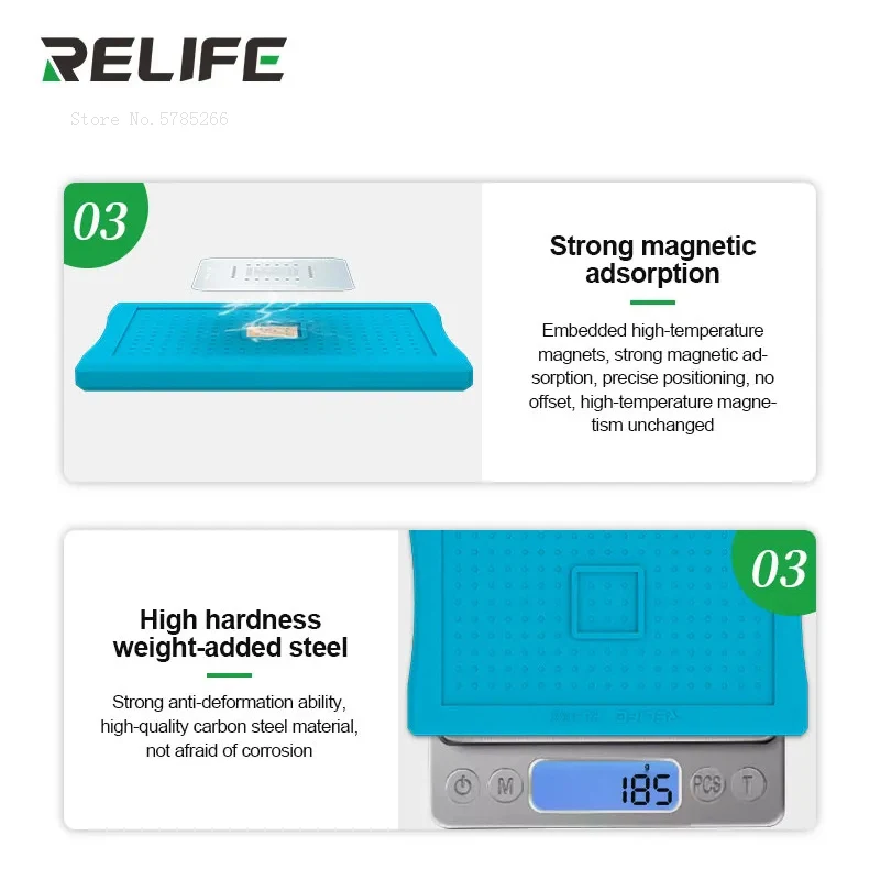Relife RL-088 العالمي زراعة القصدير قاعدة مغناطيسية للهاتف اللوحة الأم الإطار الأوسط IC رقاقة بغا rebيعادل الاستنسل سيليكون حصيرة