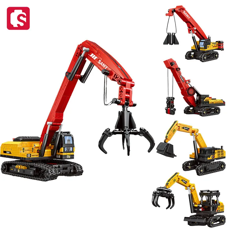 SEMBO 4IN1 Grabbing Machine Assemblage Building Blocks Kits MOC Excavator Truck Model Bricks Car Construction Set Boys Toys Gift