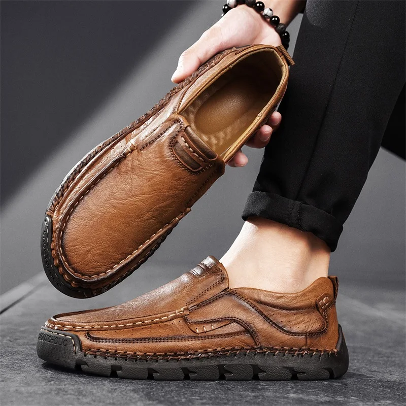 

2025 Men's Slip-On Penny Loafers Leather Business Casual Shoes outdoor handmade sewing fashion men shoes big size 48
