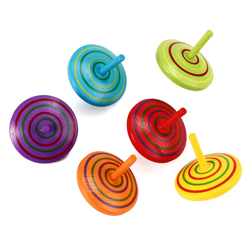 4Pcs  Colorful Stripe Wooden Gyro Toys for Boys Girls Birthday Gifts  Funny Desktop Spinning Top Kids Adult Relief Stress Games