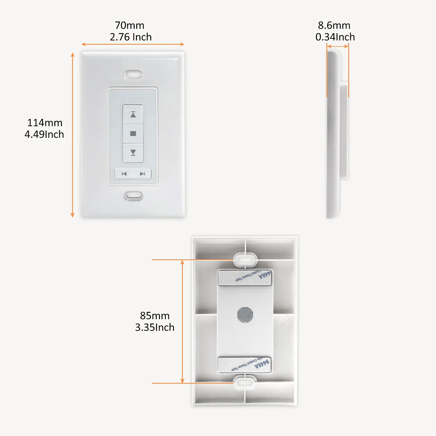 AC135 6 Channel Remote Control, RF433.92 Wireless Blinds Controller, Wall Mount Switch for Motorized Roller Shades