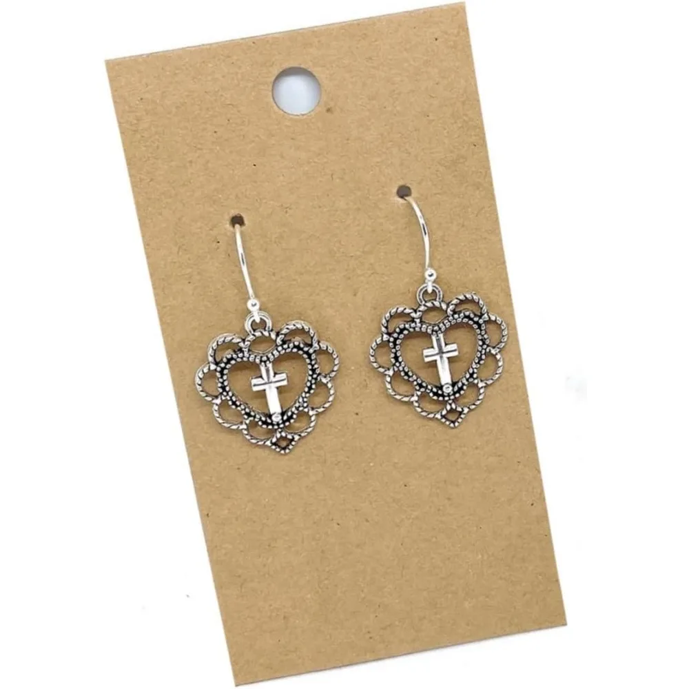 

Delicate Heart Cross Drop Earrings in Sterling Silver