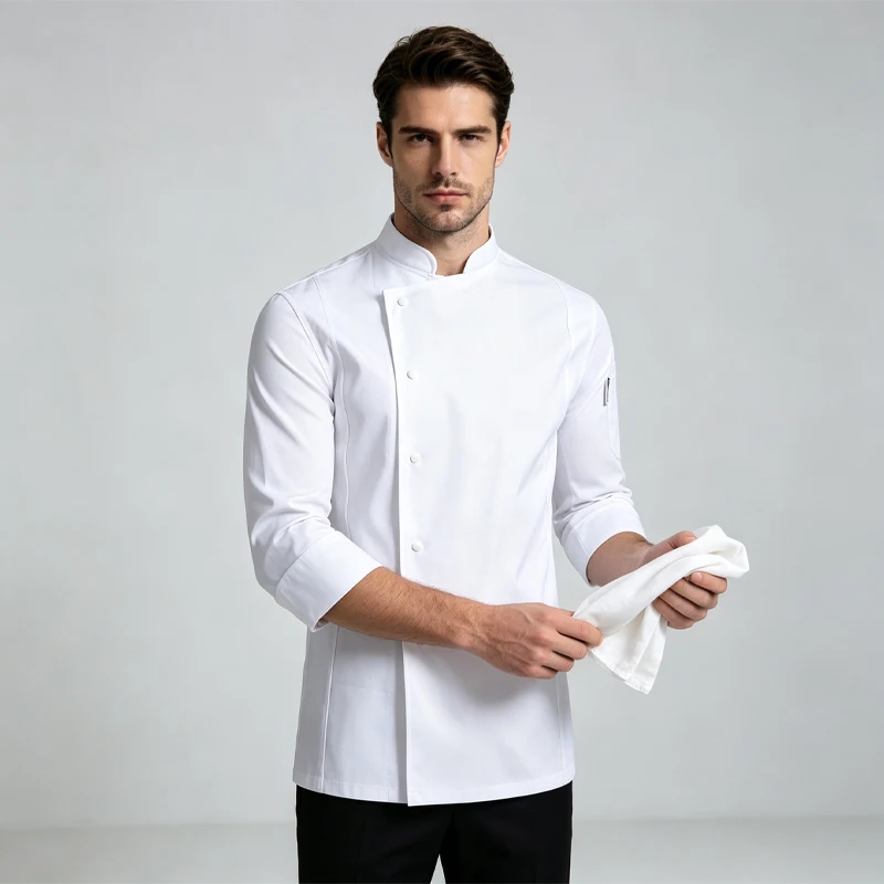 Long Sleeve Chef's Coat 2or1pcs Food Service Kitchen Restaurant Cook Clothes Bakery Waiter Shirt Pro Catering Cooking Uniform