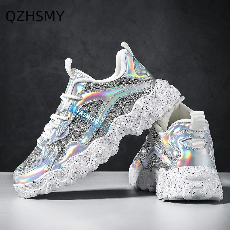 2023 Girls sneakers gold glitter breathable heightened shoes girls crystal sneakers comfortable casual ladies outdoor fitness