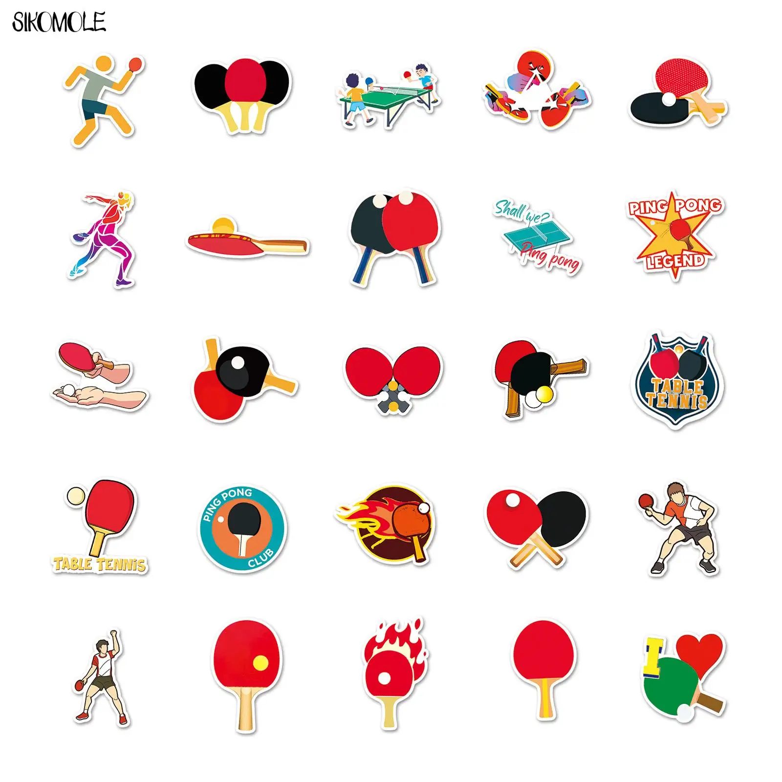 Autocollants de balle de ping-pong de dessin animé pour enfants, autocollant graffiti bricolage, jouet cadeau, ordinateur portable, valise, planche à roulettes, téléphone, JECup, 10 pièces, 30 pièces, 50 pièces