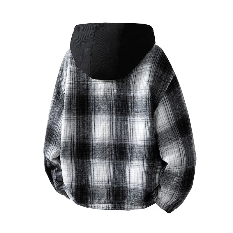 Autumn Winter Men Jacket New Thicken Cold-proof Plaid Long Sleeve Young Men Outerwear Single-breasted Pocket Versatile Coat