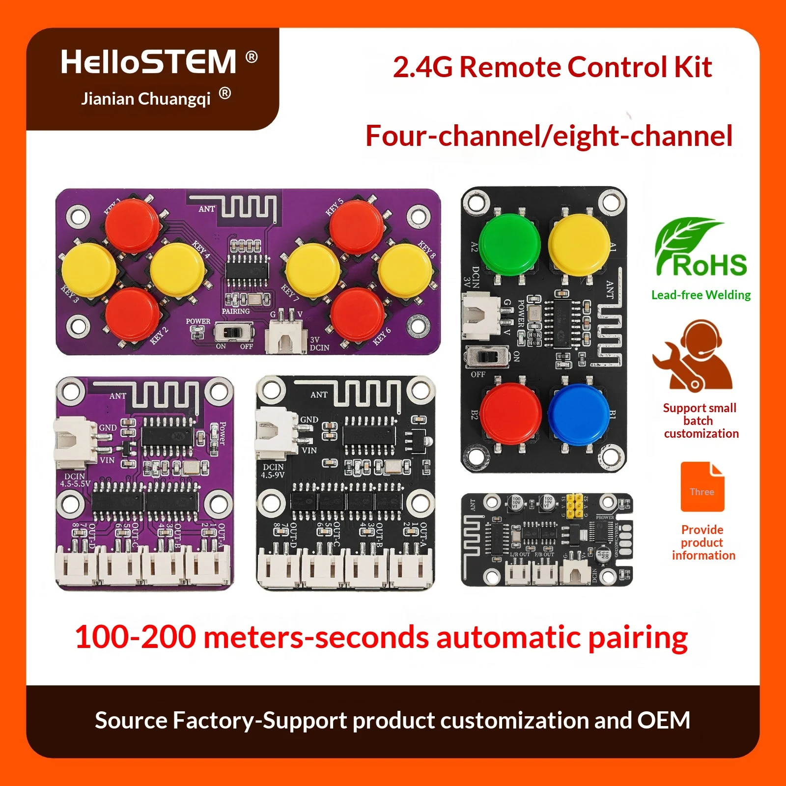 

2.4G 4 And 8 Channel RC Remote Control Transmitter Receiver Board Auto Pairing Independent Channel DIY Module Kit For RC Toy Car