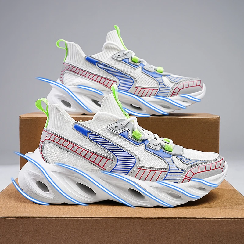 

Дышащие спортивные кроссовки из тканого материала с амортизирующими пружинными подошвами и высоким верхом для мужчин, легкие и нескользящие.