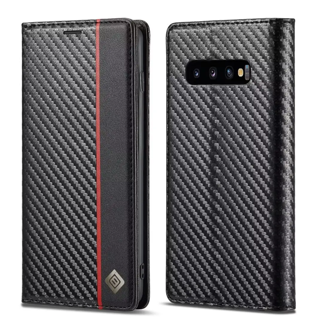 Carbon Fiber Flip Leather Case For Samsung Galaxy S10 S10 Plus Card Magnetic Wallet Phone Case
