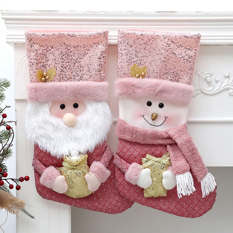 Cure Tie pink cute sequin Christmas socks, Christmas decorations plush socks. Children's goodie bag creative gift Bag pendant