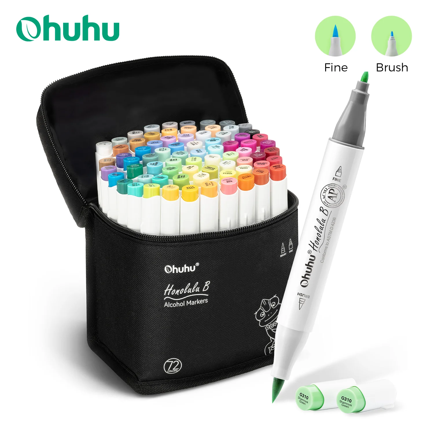 Набор маркеров Ohuhu Honolulu B, цветные маркеры, спиртовые художественные маркеры, многоразовые двойные наконечники, эскизы, рисунки, манга, школьные принадлежности