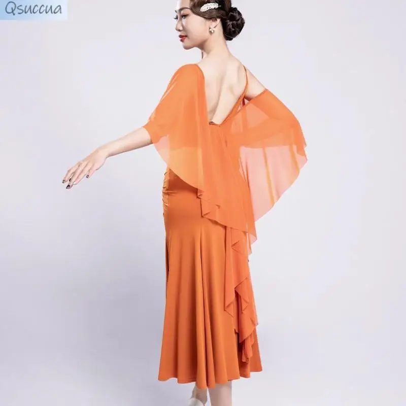 Falda de baile moderno para mujer, vestido de baile de salón, falda grande, Vals, Baile Estándar Nacional, traje de baile latino