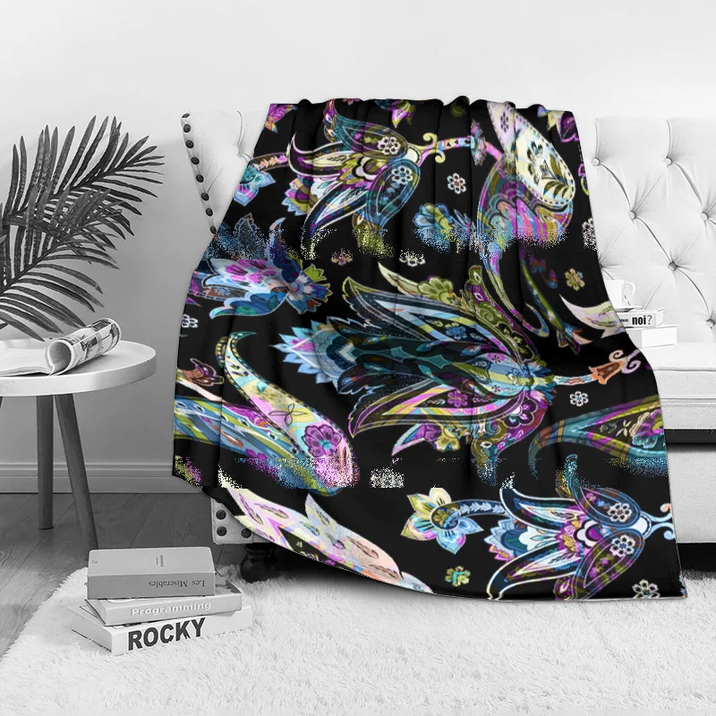 نابضة بالحياة بيزلي الأزهار طباعة بطانية رمي غطاء أريكة السرير الزخرفية الملونة نمط العرقية رمي بطانية