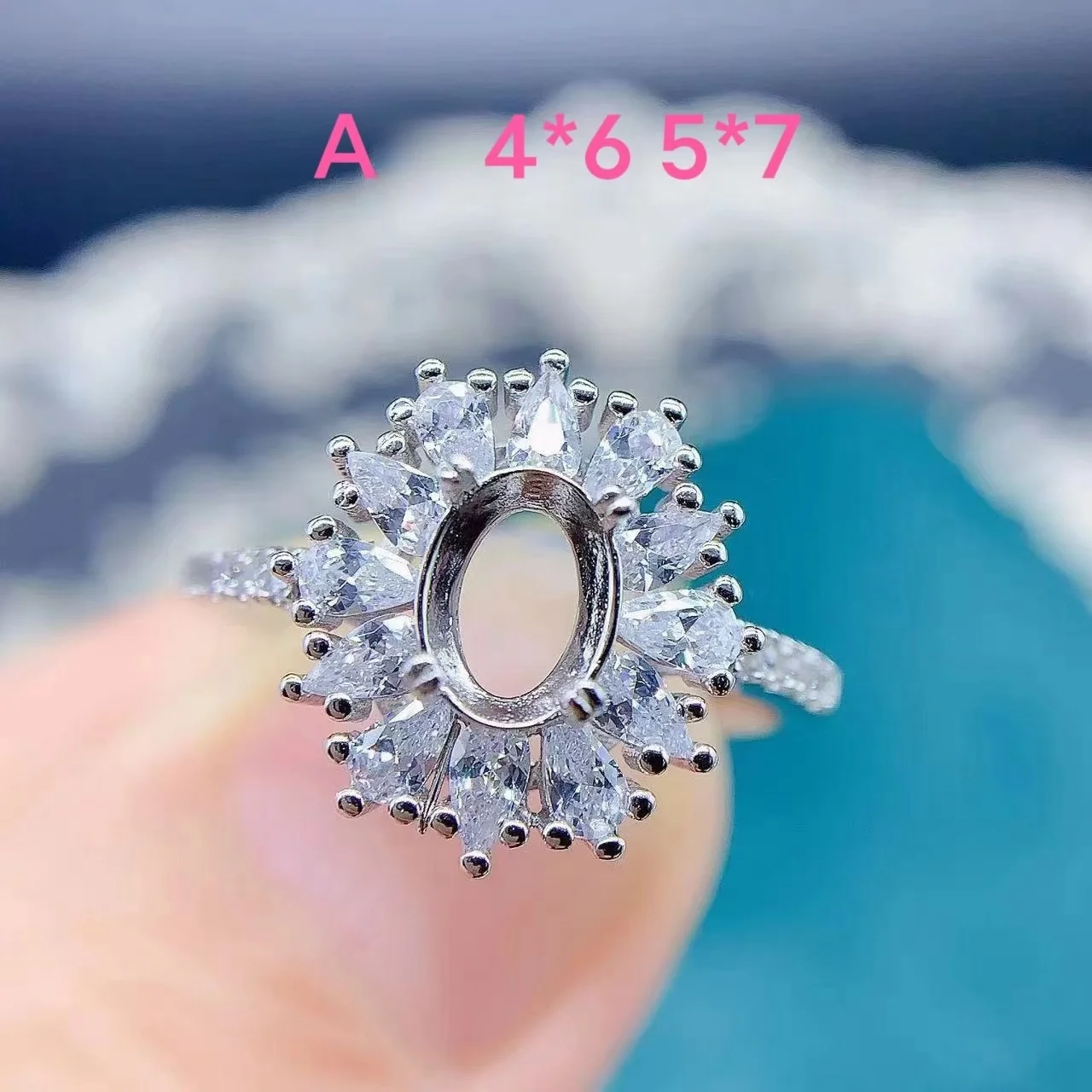 S925 Silver Inlay Elliptical 4*6/5*7mm Women DIY Ring Empty Fashion luxury Charm Gift Shining Diamond Charm Jewelry Accessory