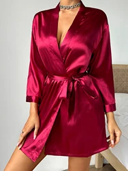 Summer Satin Ladies Nightgown Solid color lace-up Robe Sexy comfortable women's pajamas Loungewear