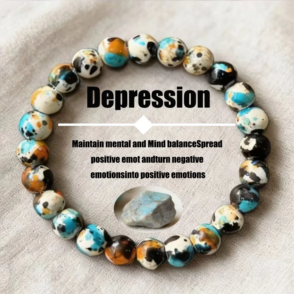 Marbled Ceramic Beaded Stretch Bracelet 8mm Round Art Stone Yoga Meditation Unisex Emotional Balance Layered Jewelry