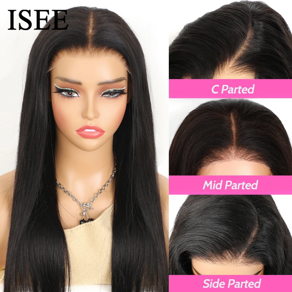 ISEE-Peluca de cabello humano listo para usar, pelo liso sin pegamento, predespuntado, 6X4, HD, encaje frontal precortado pelucas de cabello 100% humano official-website