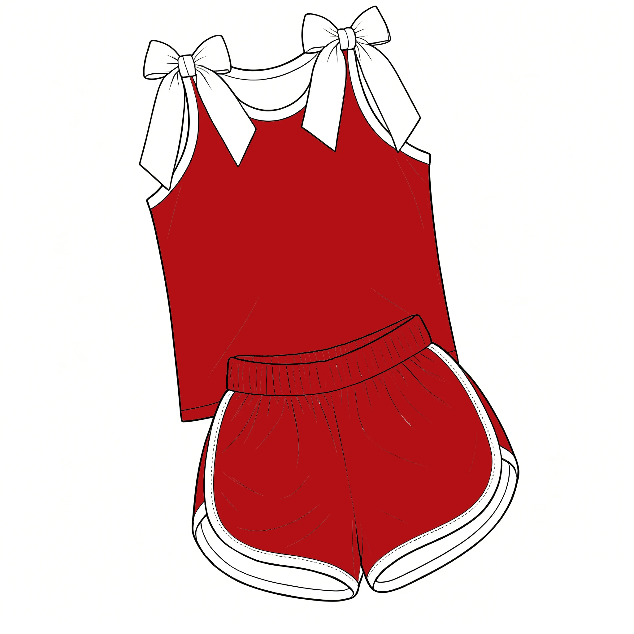 Custom Toddler Girls Solid Two Piece Sport Outfit Sleeveless Tank Top White Shoulder Bows Waist Dolphin Shorts Kids Summer Set