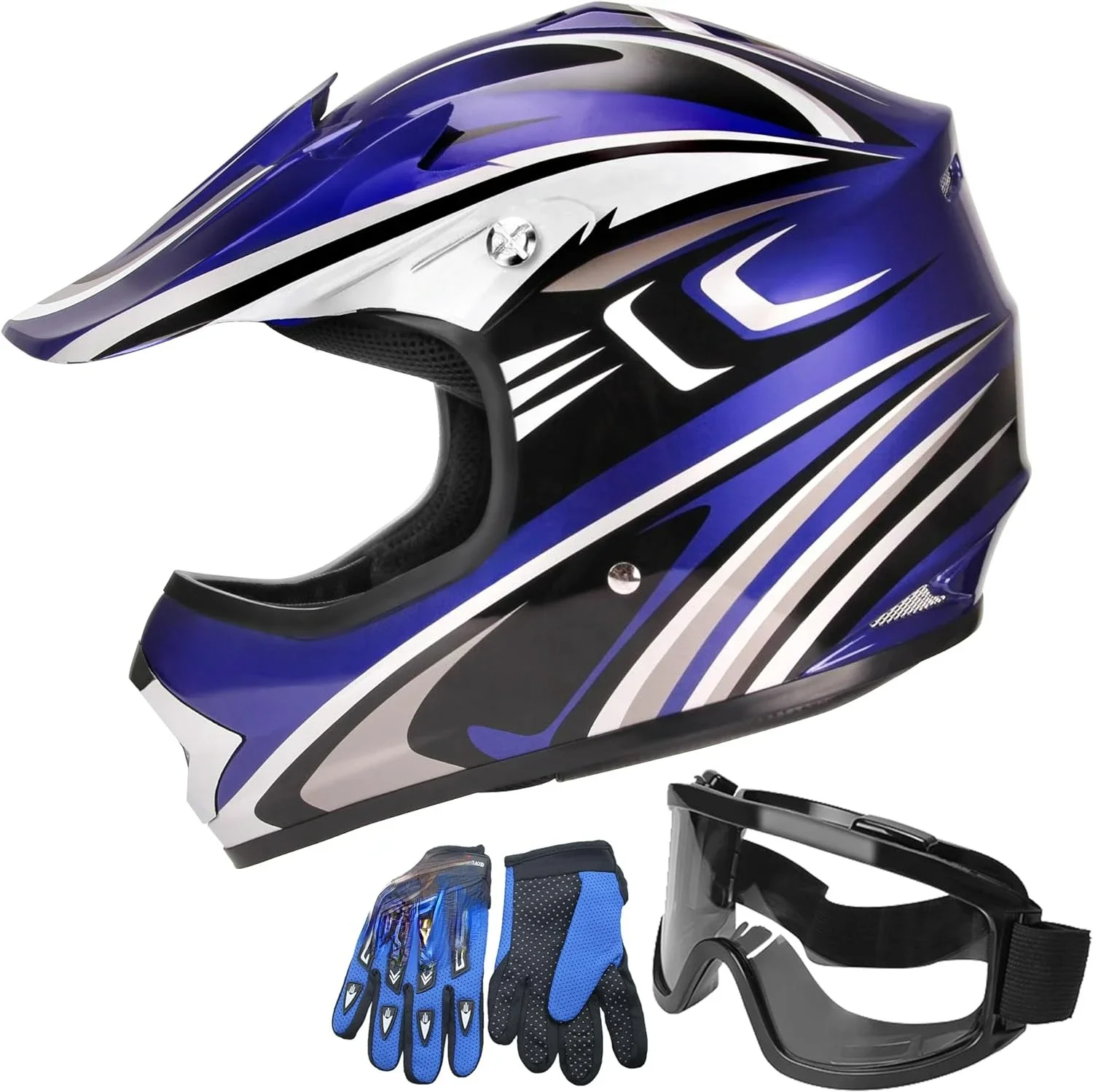 

Youth Motocross Offroad Dirt Bike Helmets for 8-14 Year Olds - DOT Approved BMX MX ATV Helmet with Goggles by DOT