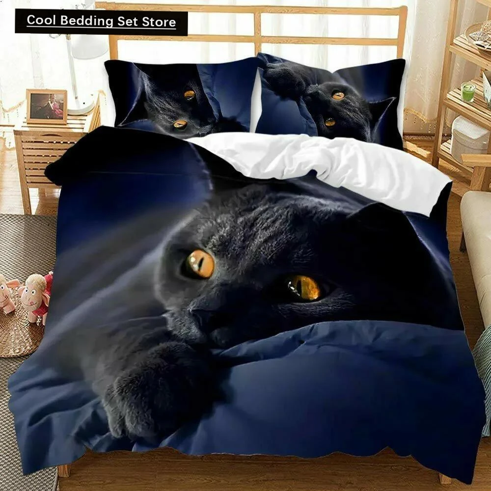 

Cat Duvet Cover Set Girls Boys Cute Blue Cat 3D Print Bedding Set Bold Blue Animal Double Queen King Size Polyester Quilt Cover