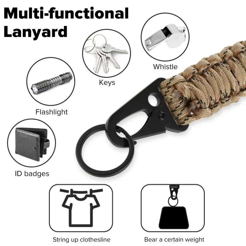 Robuster geflochtener 550-Paracord-Halsband-Schlüsselanhänger, Überlebens-Fallschirmseil-Lanyard-Halskette, HK-Clip, Schlüsselanhänger, Outdoor-Werkzeuge – Detail 3