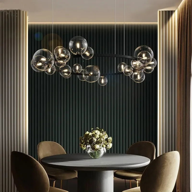 

Round Glass Bubbles Chandelier For Living Room Dining Room Kitchen Table Bedroom Modern Glass Ball Pendant Lights Black