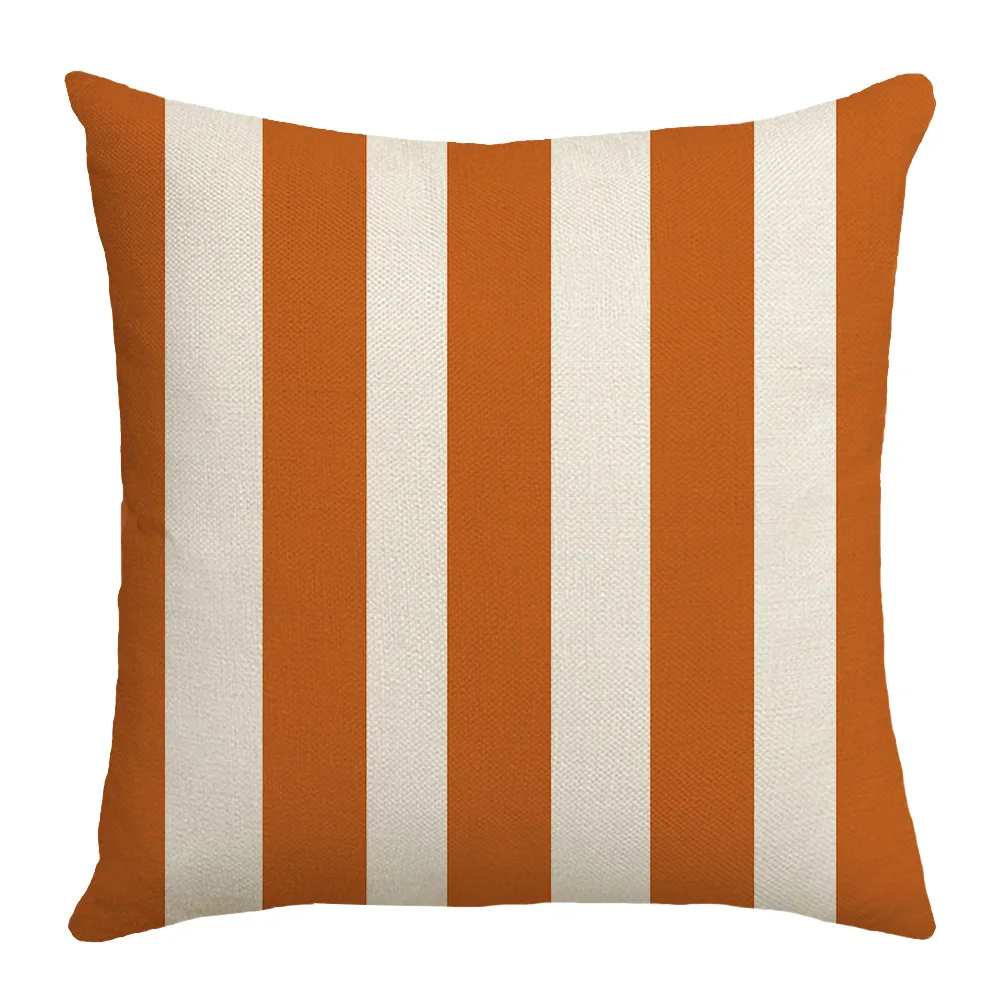 Autumn Thanksgiving Decorations Throw Pillowcase Pumpkin Orange Striped Linen Pillow Cover Home Holiday Decorative Cushion Cover