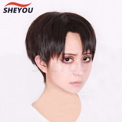 Anime Levi Ackerman Short Brown Mixed Hair Rivai Ackerman Heat Resistant Cosplay Costume Wig + Track + Wig Cap