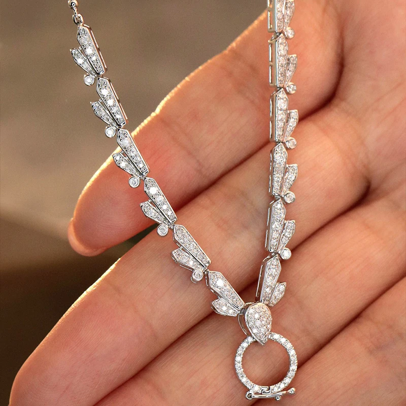 Aazuo Luxury Jewelry 18K Orignal White Gold Real Diamonds 0.80ct Luxury Necklace Gifted For Women Wedding Link Chain Au750